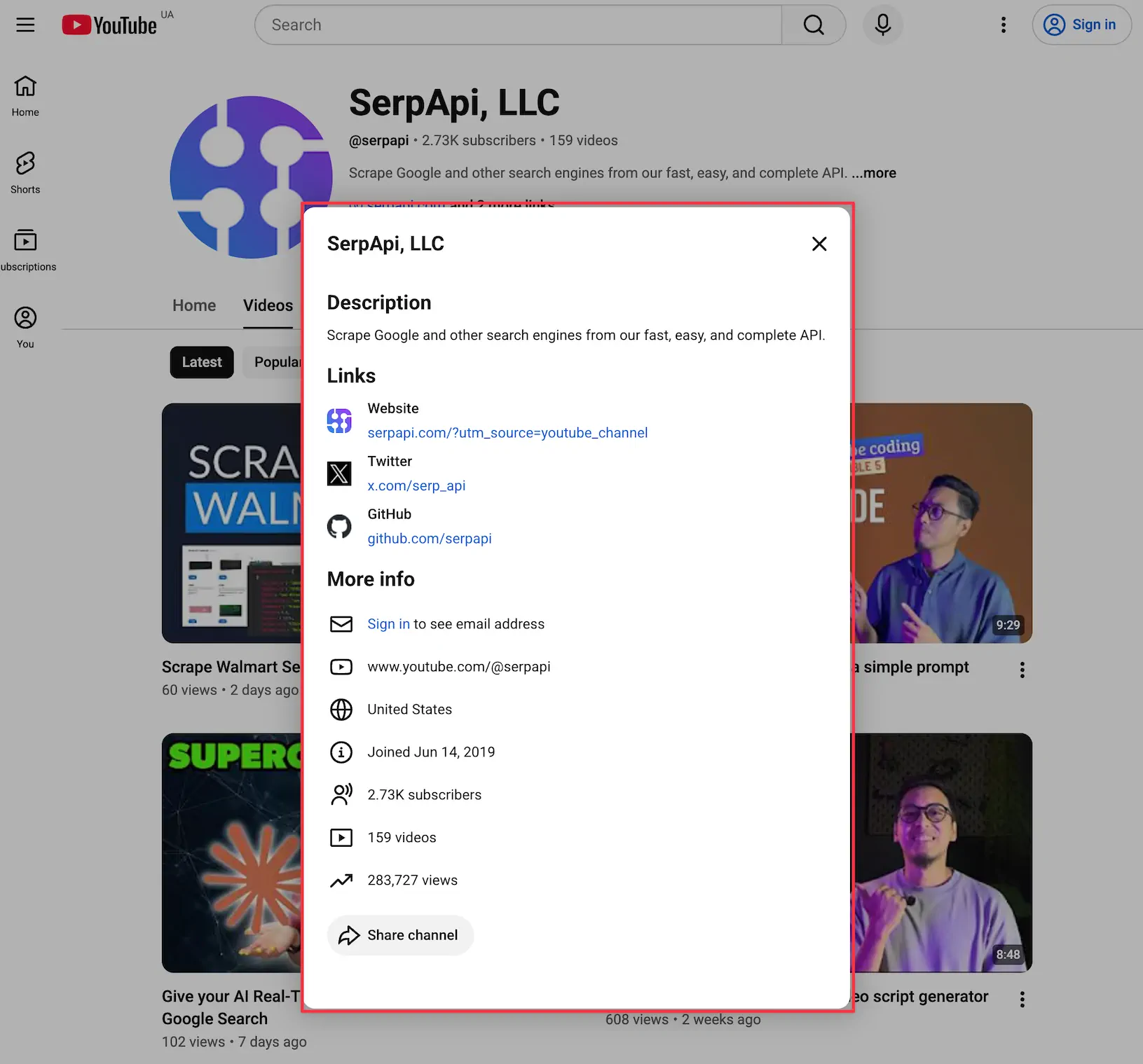 Results for: serpapi + about