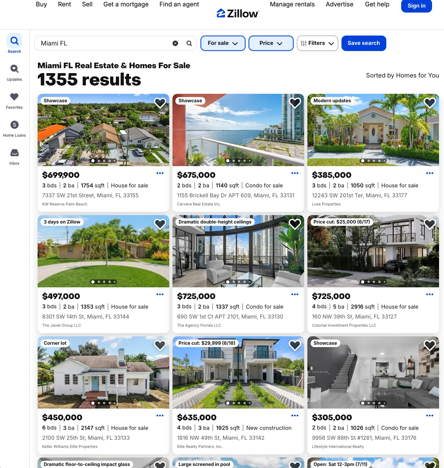 Combining filters: price, beds, baths, and home_type (Miami, FL)