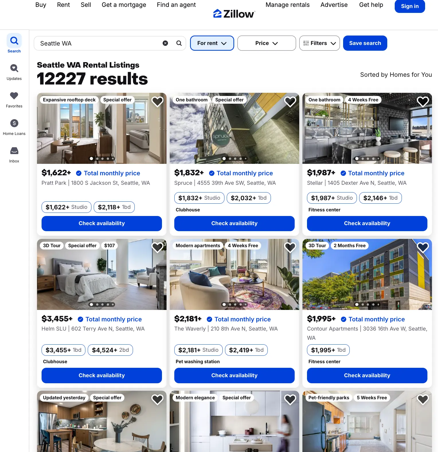 Rentals with  status_type: rent (Seattle, WA)